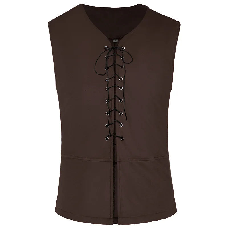 4 Pcs Men's Halloween Renaissance Costume Set Medieval Vest Shirt Ankle Banded Pants Viking Belt Armband Pouch